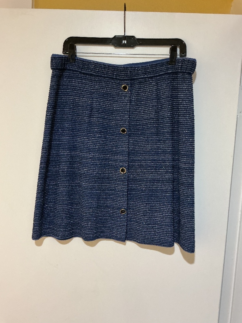 Misook Knit Blue Black Metallic Skirt L